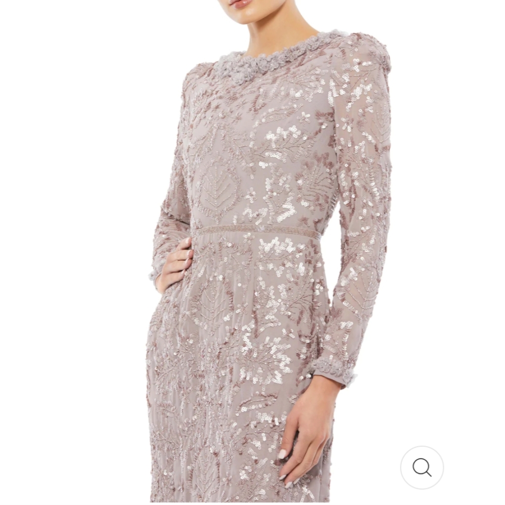 Mac Duggal EMBELLISHED PUFF SLEEVE FITTED DRESS Midi Size 14 Muave # 93595